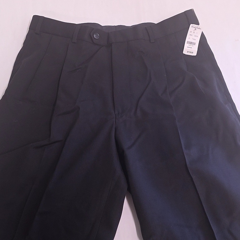 Brooks Brothers Dress Pants Mens 34W 32L Black 100% Wool Pleated Cuffed NWT
